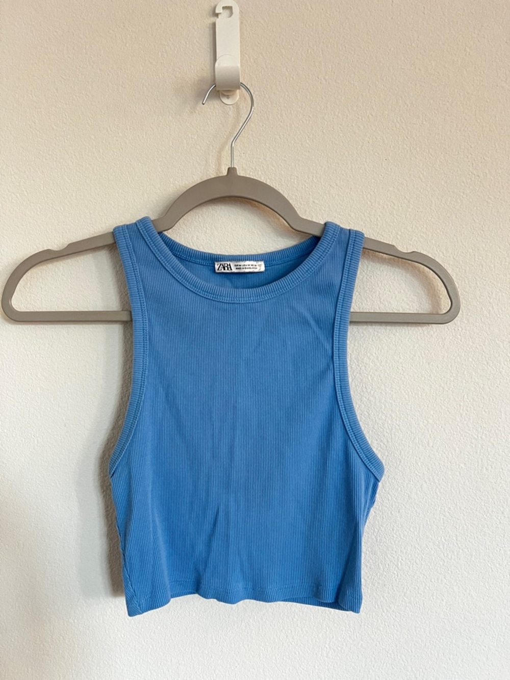 ZARA Sky-Blue Ribbed Cropped Tank